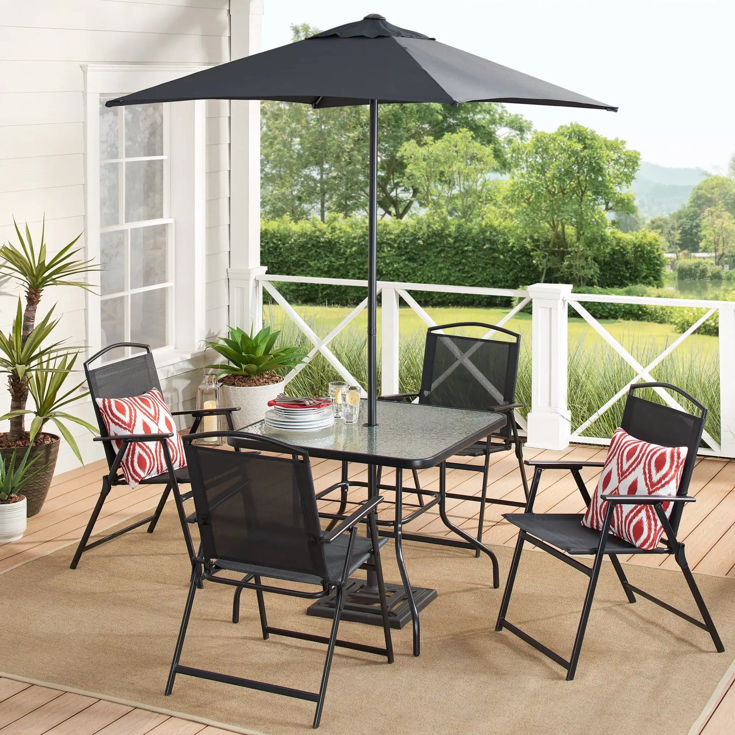 6 Piece Outdoor patio furniture with 4 chairs, and a table umbrella. - My Store