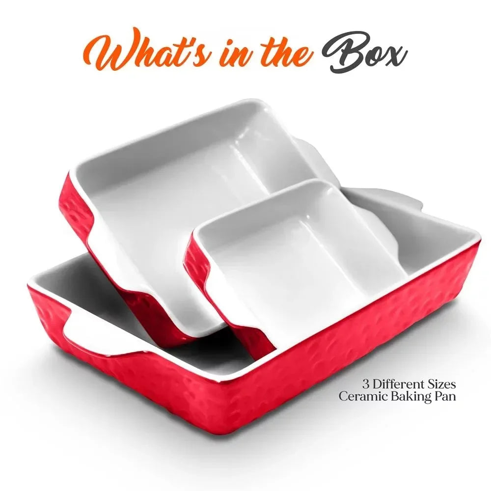 Red mold nonstick ceramic 3 piece set, for baking and dining. - My Store