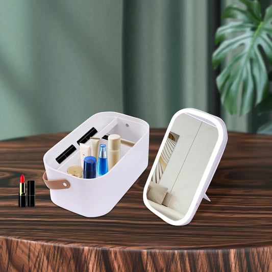 Portable white makeup organizer with LED lights & mirror. - My Store
