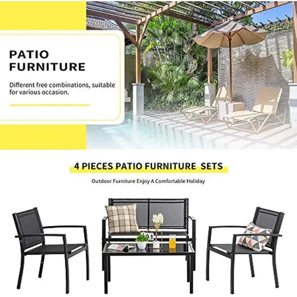 All Weather, outdoor 4 piece patio furniture set with glass coffee table. - My Store
