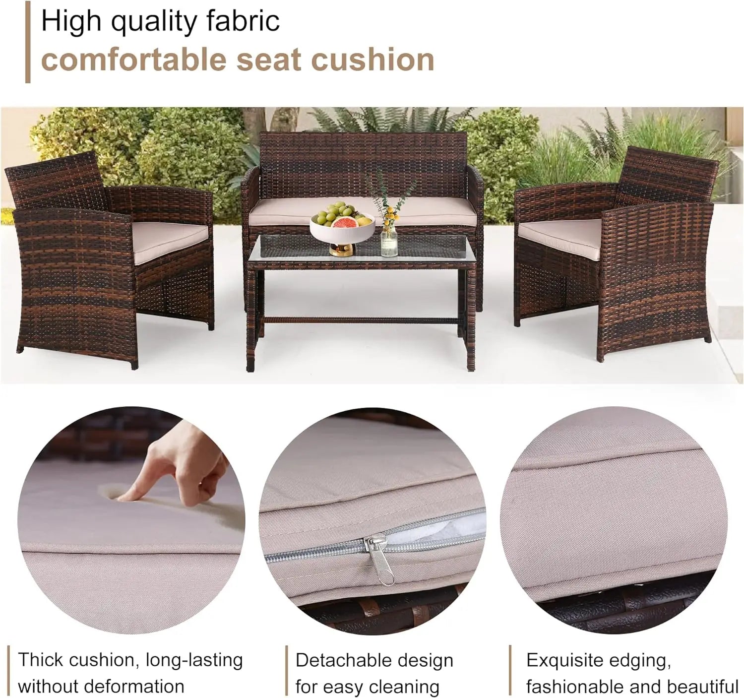 4 Pieces, Outdoor Patio Furniture with wicker chairs and table. - My Store