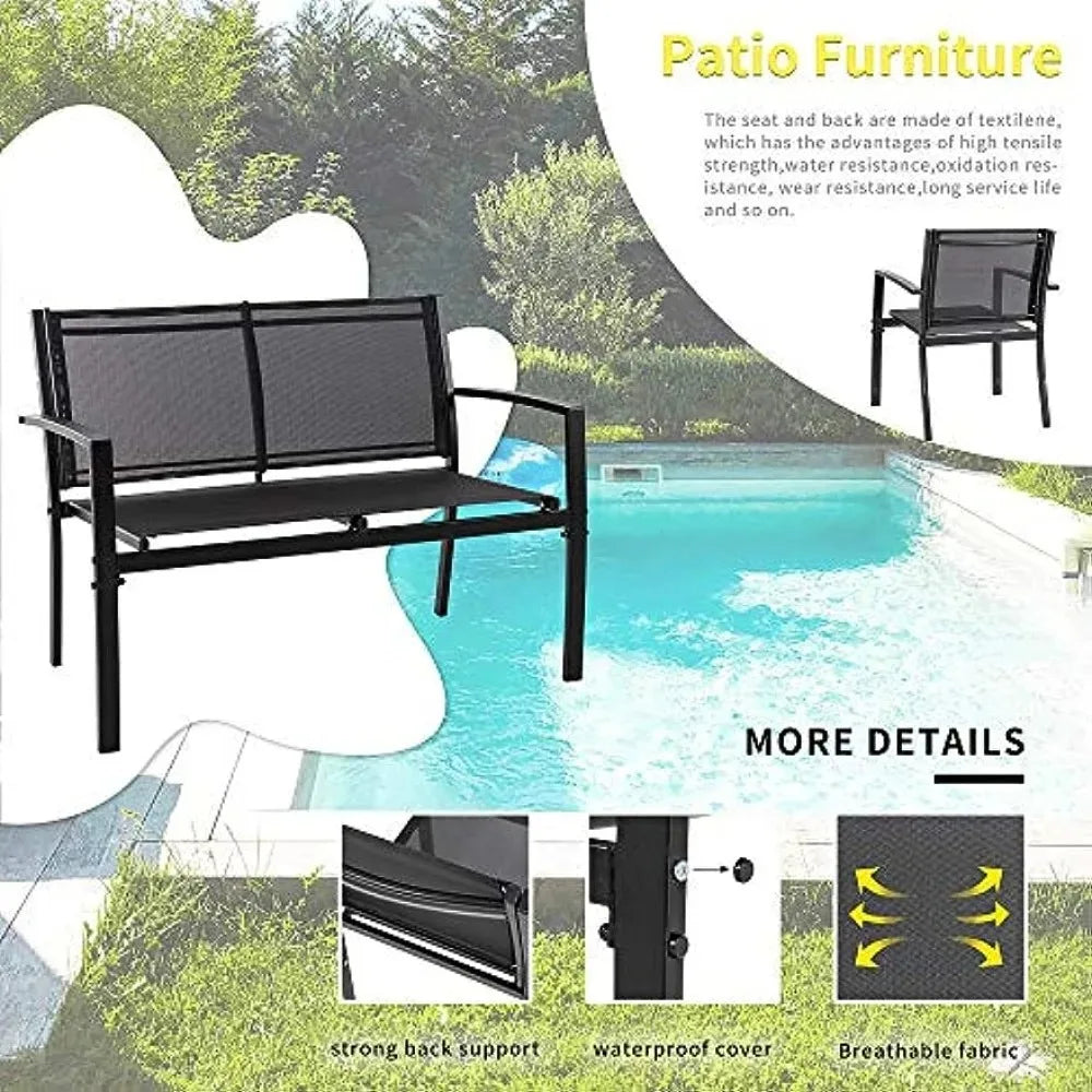 All Weather, outdoor 4 piece patio furniture set with glass coffee table. - My Store